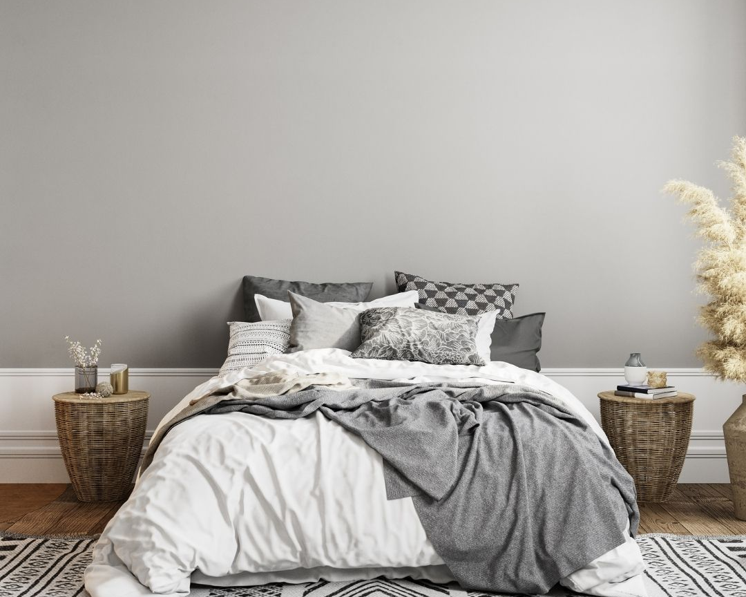 Luxurious bedroom featuring Trees and Hugs organic cotton bed sheets, crafted for sustainable comfort, natural softness, and timeless style.